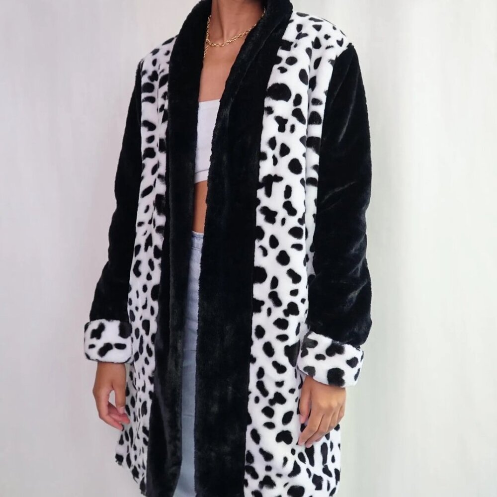 Cruella Deville Dalmatian Print Style Fuzzy Animal Print Jacket